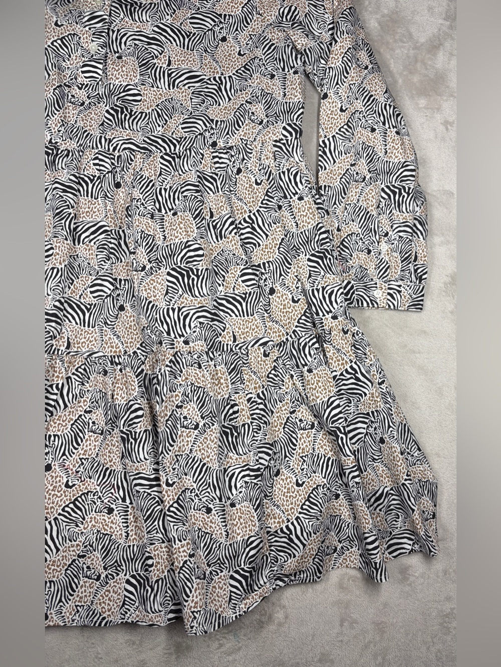 J.Crew Factory Animal Zebra Leopard Tiered Ruffle Cotton Blend Mini Dress L - Picture 5 of 16